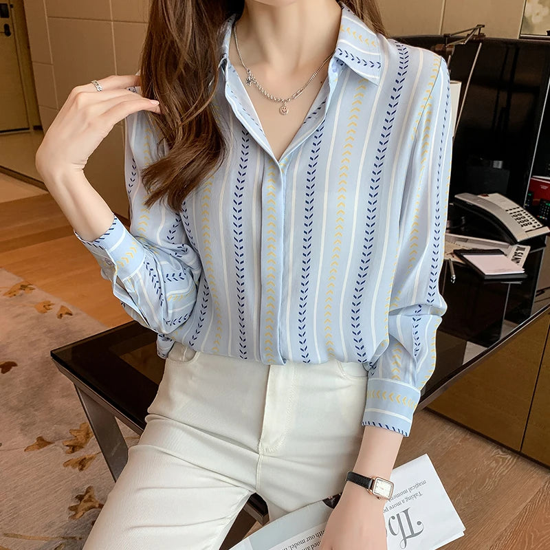 Fashion flower print shirts for ladies New elegant Women's Blouses 2024 Spring Summer Long Sleeve Button-Down Tops blusa mujer