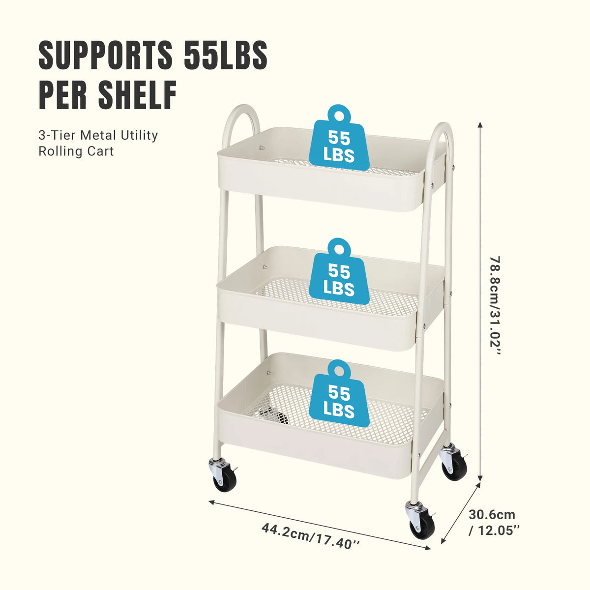 3-Tier Mobile Kitchen Storage Cart with Lockable Wheels — product photo 5