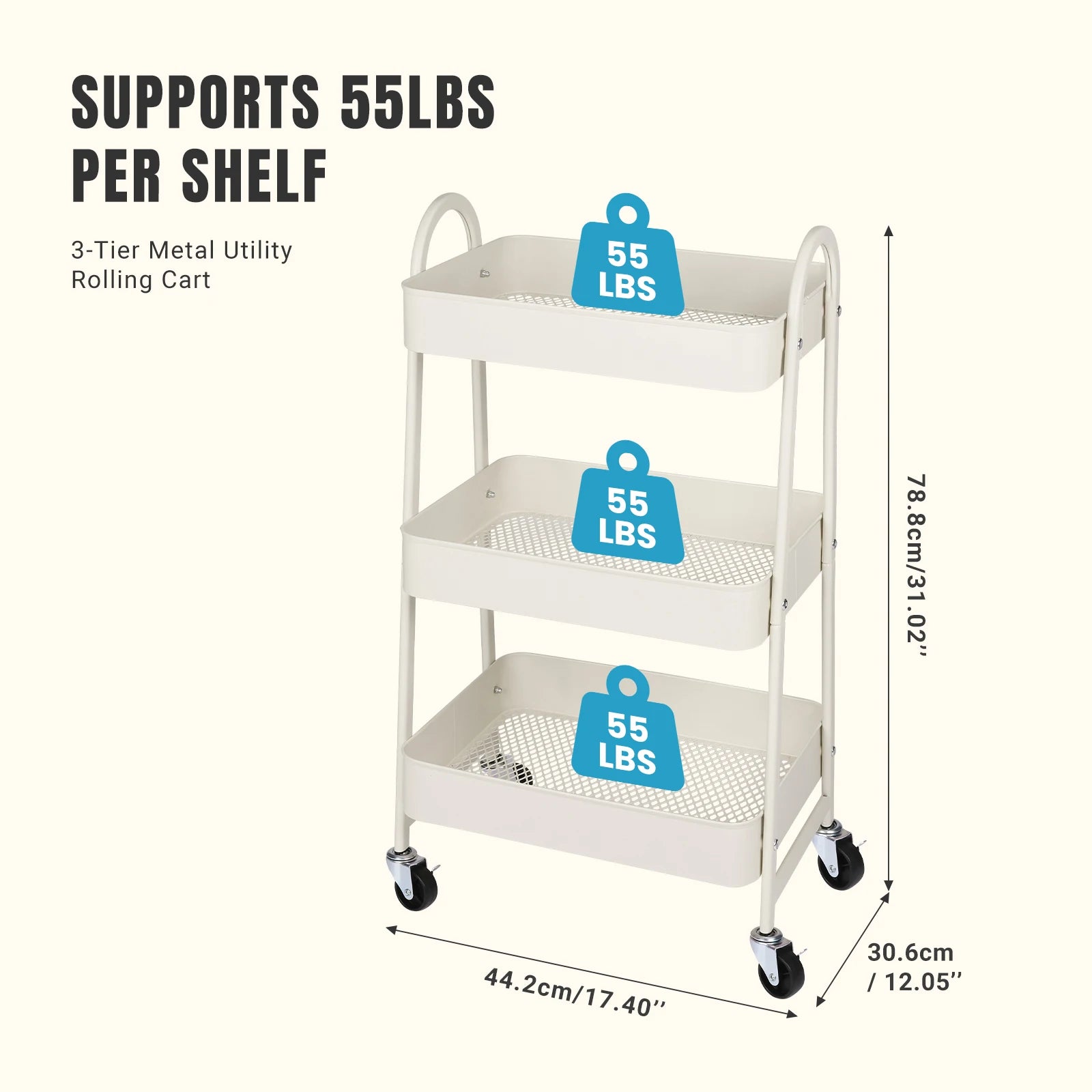 3-Tier Mobile Kitchen Storage Cart with Lockable Wheels — product photo 5