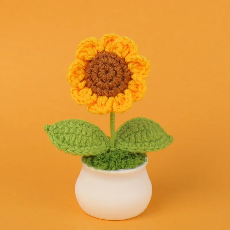 Home Decor Crochet Sunflower in Pot — Hand-Knitted Faux Flower Graduation Gift & Shelf Accent — view 17 of home decor