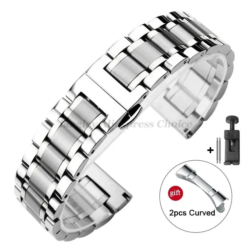 Curved-End Stainless Steel Watch Strap — Universal 12/13/14/15/16/17/18/19/20/21/22mm Band — view 7 of watch straps