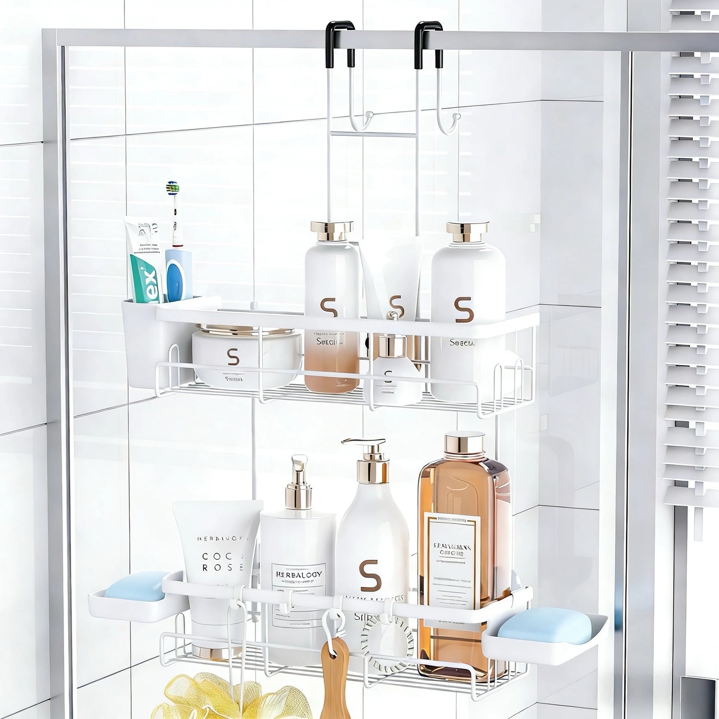 No-Drill Adhesive Shower Caddy, Removable Bathroom Organizer — product photo 7