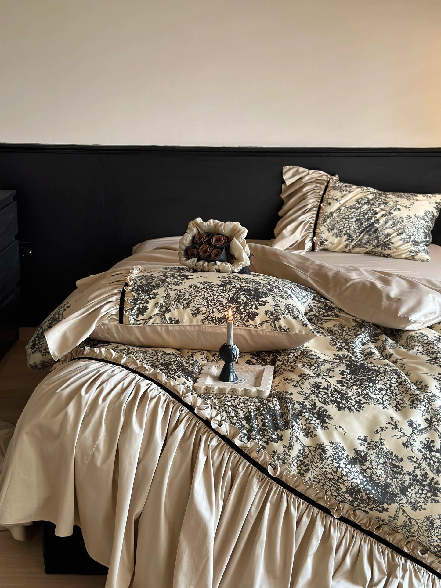 Korean Princess Cotton Bedding Set Retro French Duvet Cover Sets Flower Bed Skirt Bedding 4pcs  Skin-friendly Bedspread Sheets