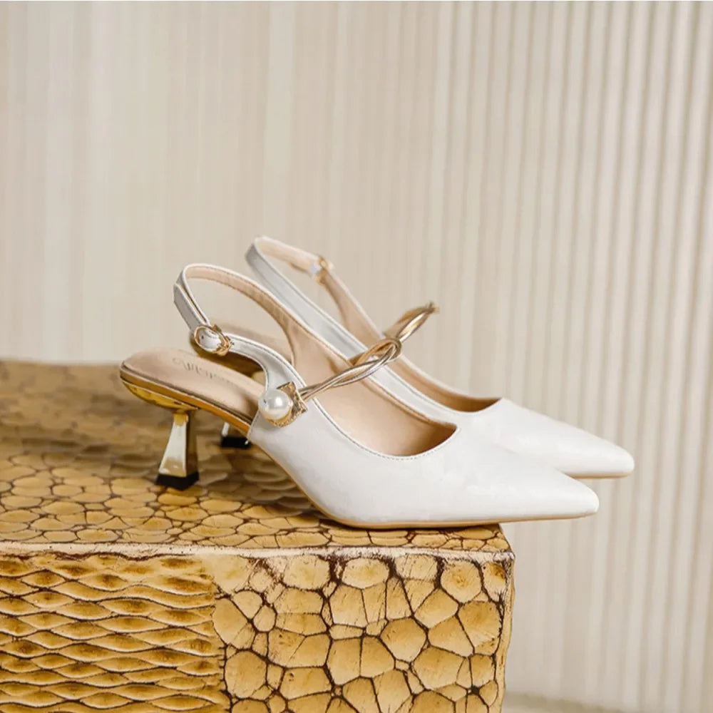 Heels & Pumps — Pearl-Embellished Summer Heels, Pointed-Toe Single-Strap Dress Pumps — view 2 of heels & pumps
