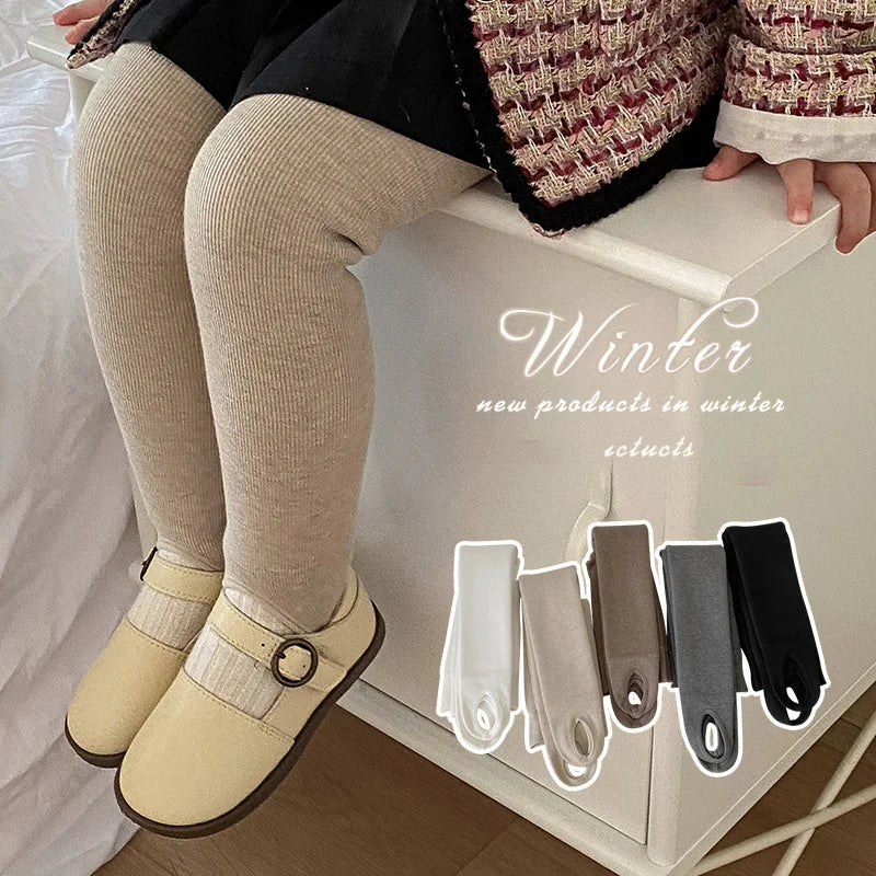 3-12 Years 2023 New Kids Pants Girls Tights Fur Lining Warm Pantyhose Children Skinny Leggings for Winter