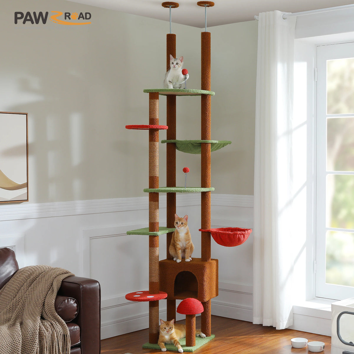 Height-Adjustable Wooden Cat Tree with Hammock & Sisal Scratching Post — product photo 8
