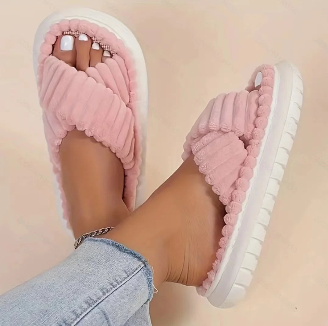 Women's Linen-Sole Home Slippers — Open-Toe Cross-Band Indoor Slides — view 7 of sandals & slides