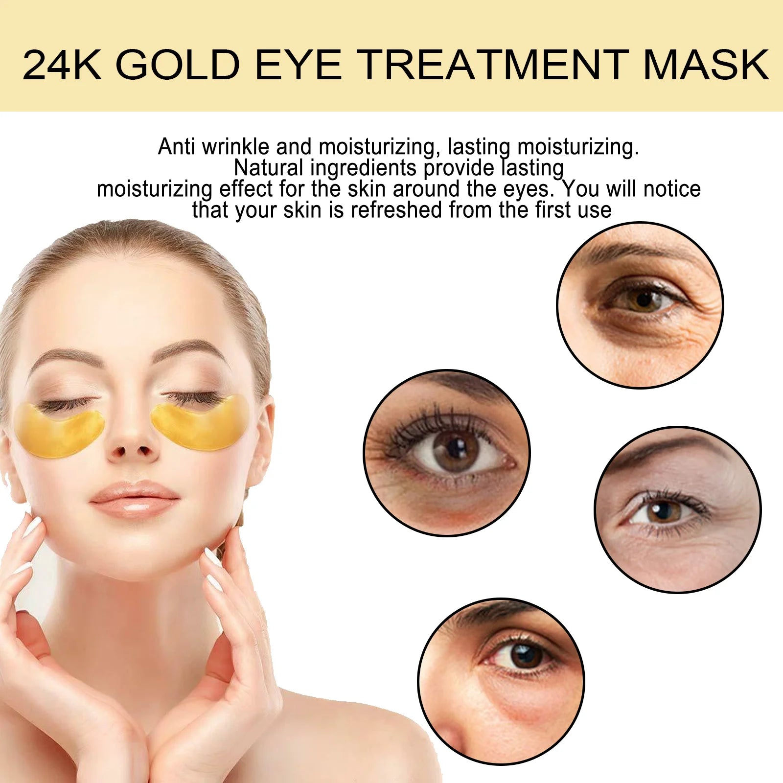 60PCS 24K Gold Under-Eye Patches – Hydrating Eye Masks for Dark Circles
