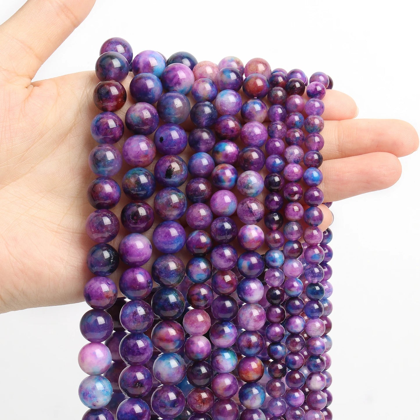 Pearl & Yooperlite Fire Sodalite Beads 15" — 8mm Glow Stone Strand for DIY Jewelry — view 10 of beads