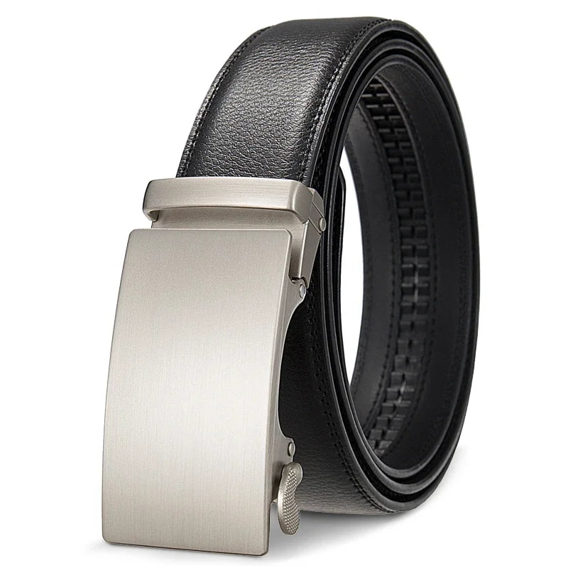 Belts Genuine Leather Men's Automatic Ratchet Buckle Belt — Black & Brown — view 5 of belts