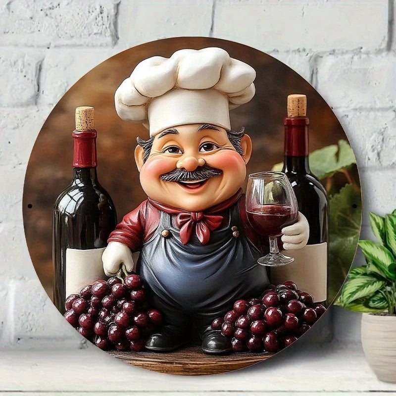 Home Decor Cartoon Chef Wooden Wall Plate — 8 in Round Color-Printed Kitchen Decoration — view 7 of home decor