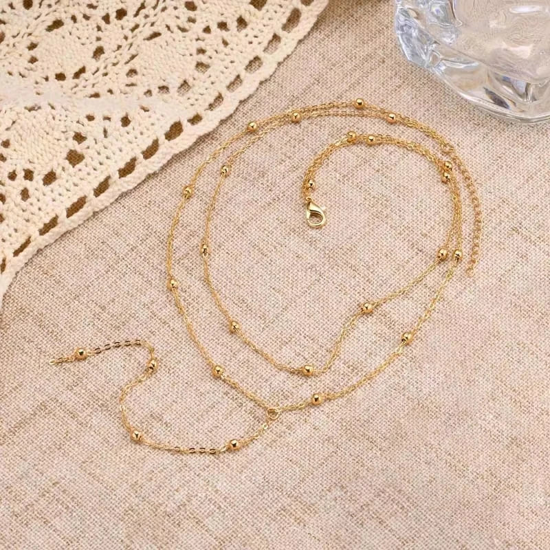 Women's Gold Plated Lariat Necklace — Double Layered Long Chain Drop Pendant Jewelry — view 5 of jewelry
