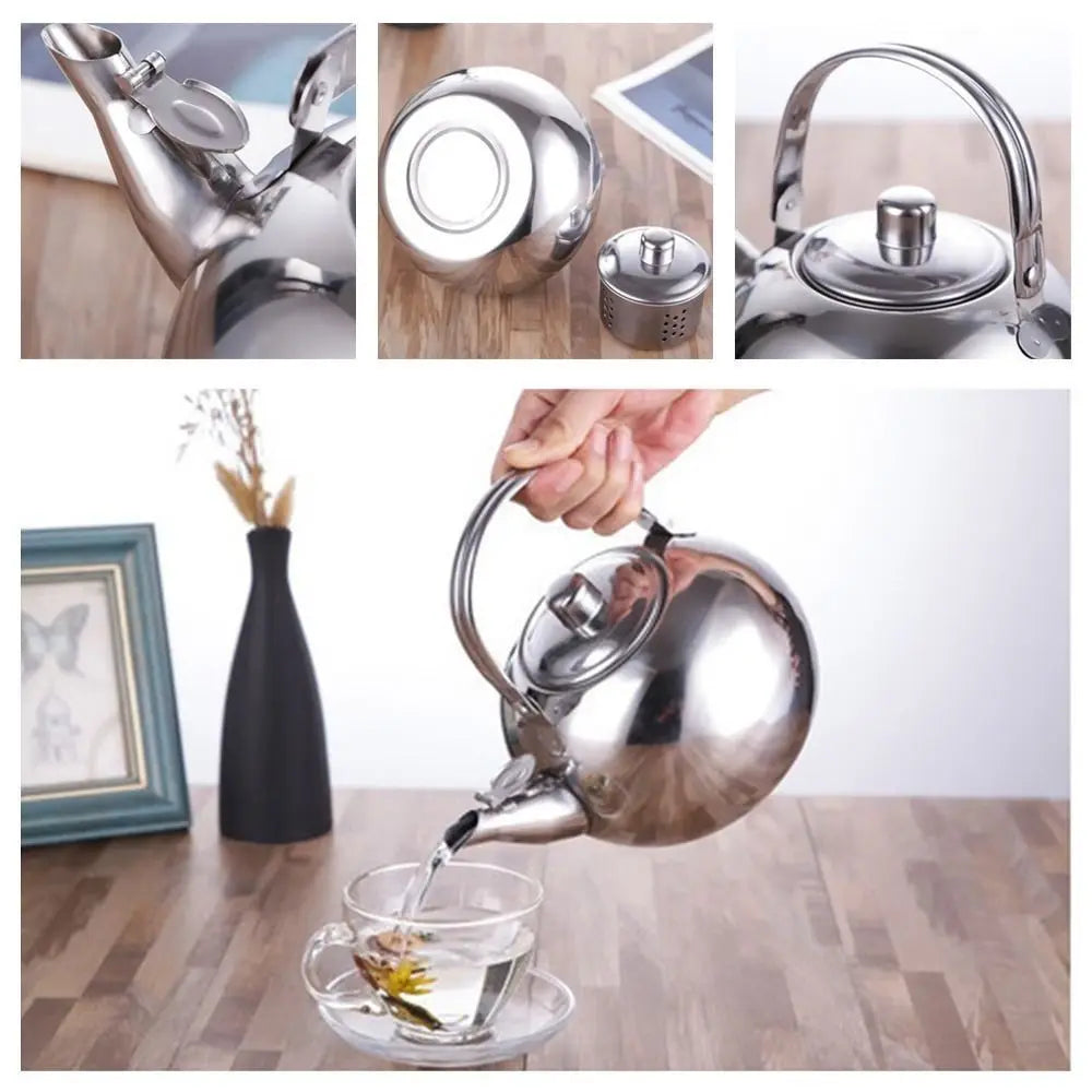Stainless Steel Whistling Tea Kettle with Infuser Filter Stovetop Coffee Teapot Cool-Touch Handle — view 4 of cookware