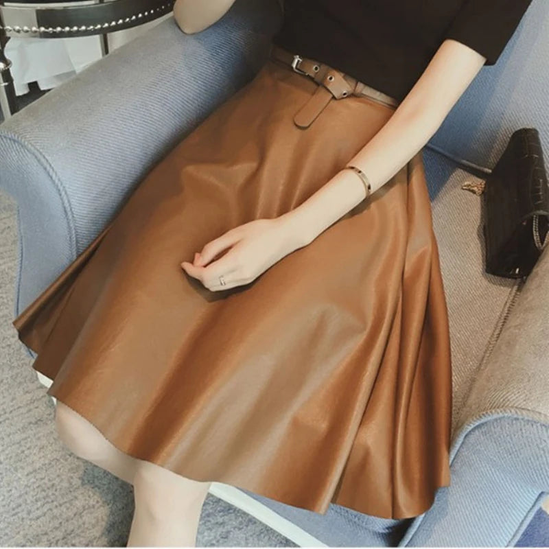 Genuine Sheepskin A-line Skirt Women High Waisted Large Swing Skirt 2024 Fall New Female Brown Short Casual Real Leather Skirt