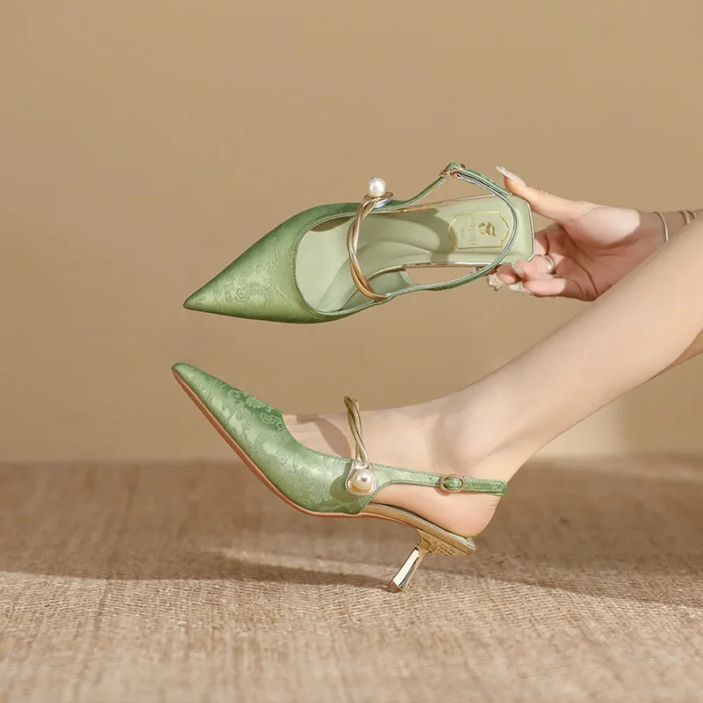 Heels & Pumps — Pearl-Embellished Summer Heels, Pointed-Toe Single-Strap Dress Pumps — view 3 of heels & pumps
