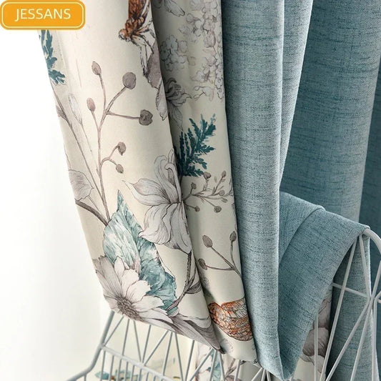 New Nordic Printed Cotton and Linen Stitching Blackout Curtains for Living Room and Bedroom Customized Finished Products