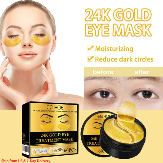 60PCS 24K Gold Under-Eye Patches – Hydrating Eye Masks for Dark Circles