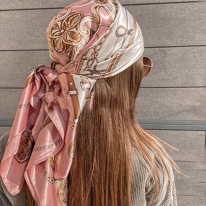 Square Satin Scarf for Women, 90 x 90 cm Printed Head Wrap — view 1 of scarves