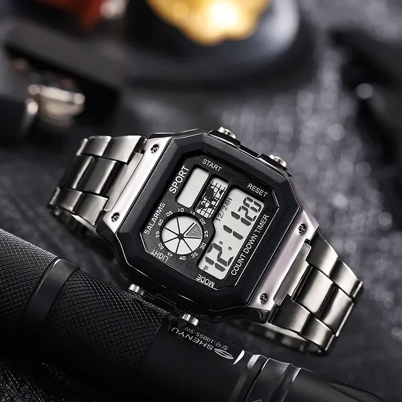 MAYZHISU Men's Digital Luxury Watch — Stainless Steel LED Military Sport Wristwatch — view 8 of watches