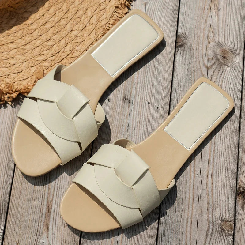 Designer-Look Woven Slippers — Comfortable Flat Summer Slides for Women — view 3 of sandals & slides