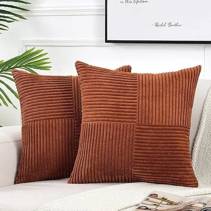Rust Boho Corduroy Throw Pillow Cover &mdash; 18&times;18 in Terracotta Patchwork Accent Cushion — view 8 of cushion covers & pillow cases