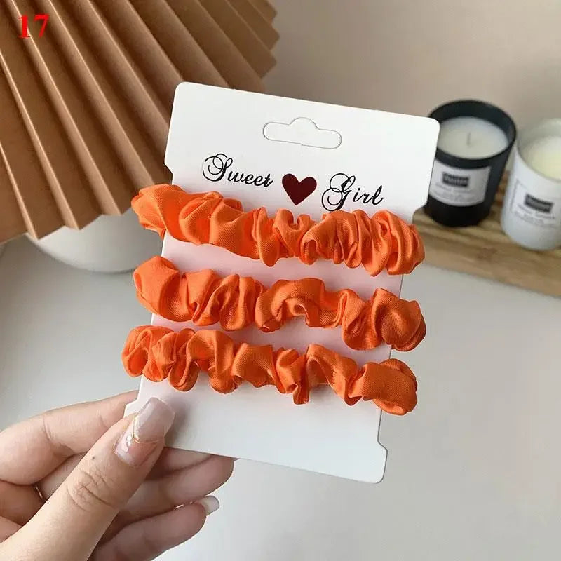 3pcs Beautiful Rubber Hair bands Hair tie Hair Accessories Satin Elastic Pigtails Ponytail Summer Women Children Candy Color — view 10 of product