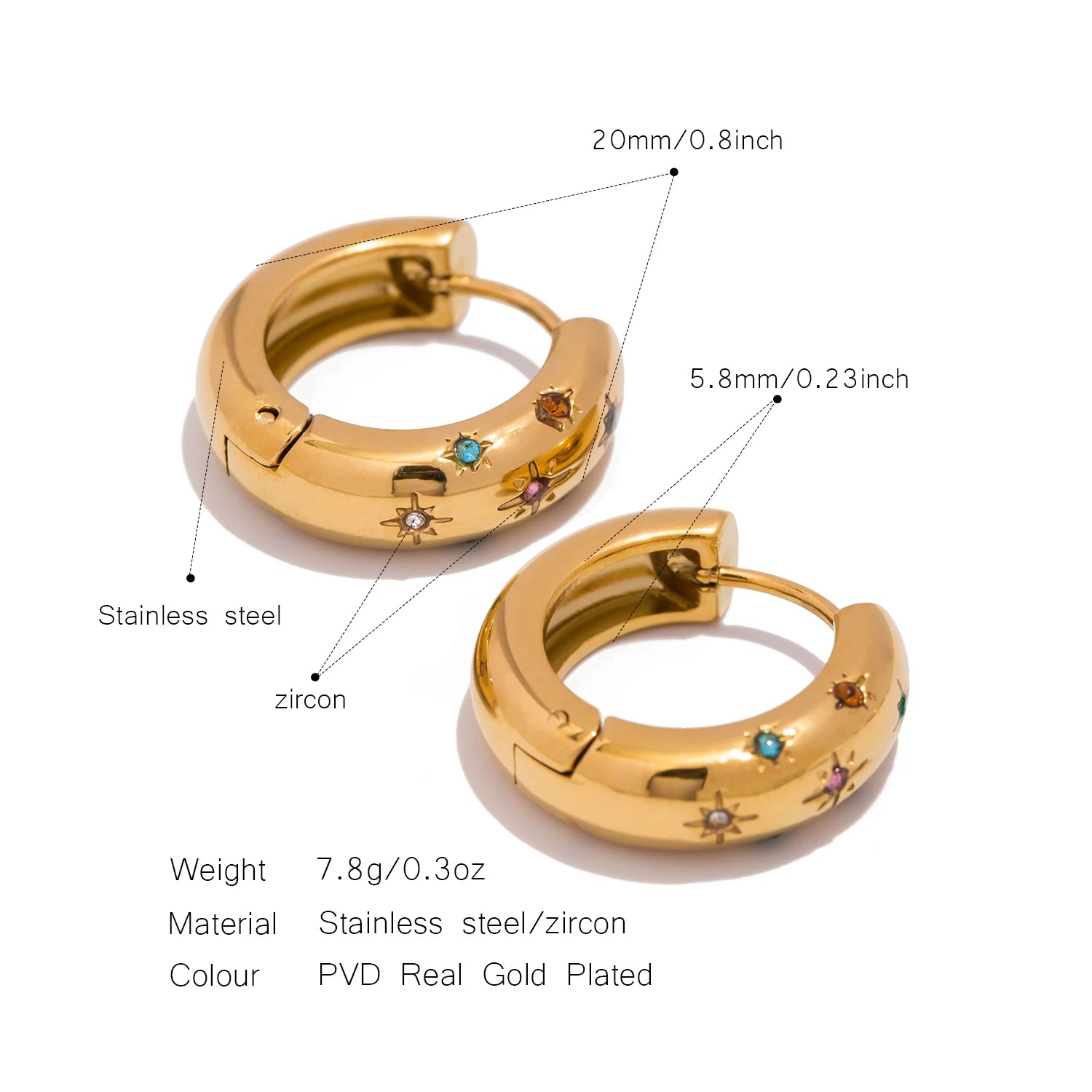 UHBINYCA Women's Zircon Hoop Earrings — 18K Gold Plated Stainless Steel Jewelry — view 6 of jewelry