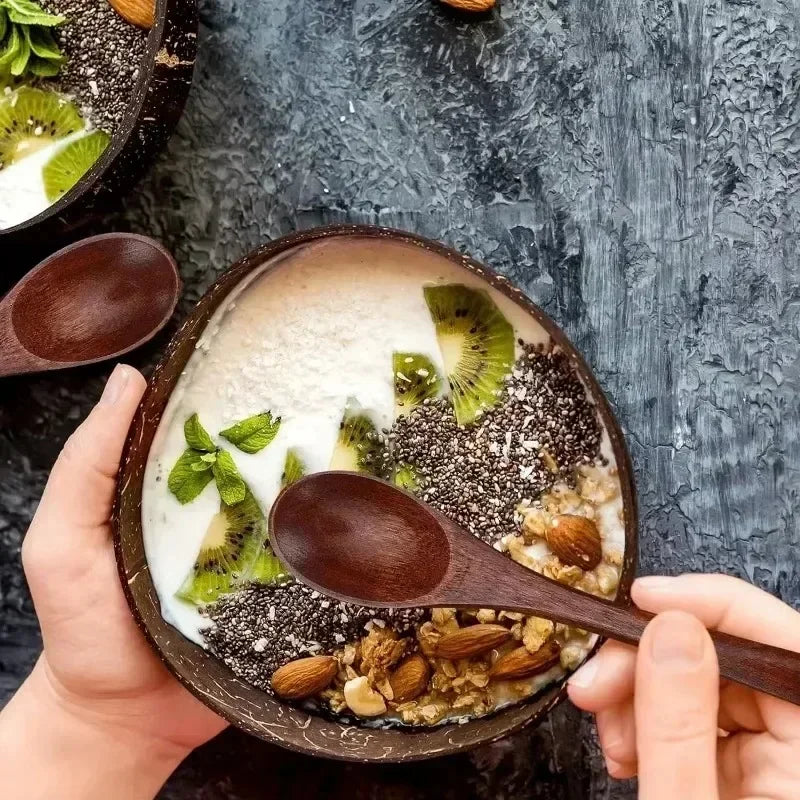 Natural Coconut Bowls Set &mdash; Reusable Smoothie, Yogurt &amp; Salad Bowls with Wooden Spoon — view 6 of dining & tableware