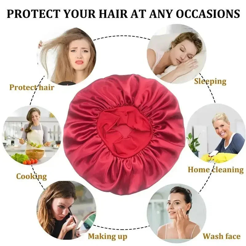 Satin Wide-Brim Sleep Bonnet – Silky Nightcap Hair Wrap with Soft Elastic Band — view 5 of beauty & personal care