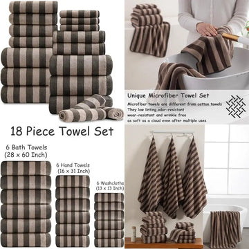 Bath Towels Family Set 18-Piece — Brown Cabana Stripe, 6 Bath Sheets + 6 Hand Towels + 6 Washcloths — view 1 of bath & towels
