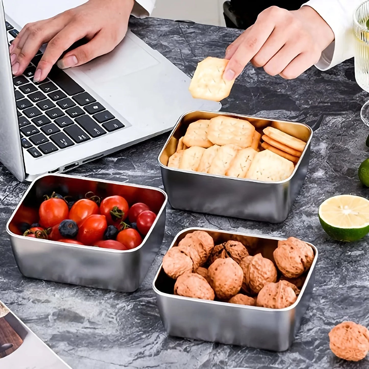 6-Piece Stainless Steel Food Storage Containers Set with Locking Lids Airtight Meal Prep Bento Containers — view 4 of food storage