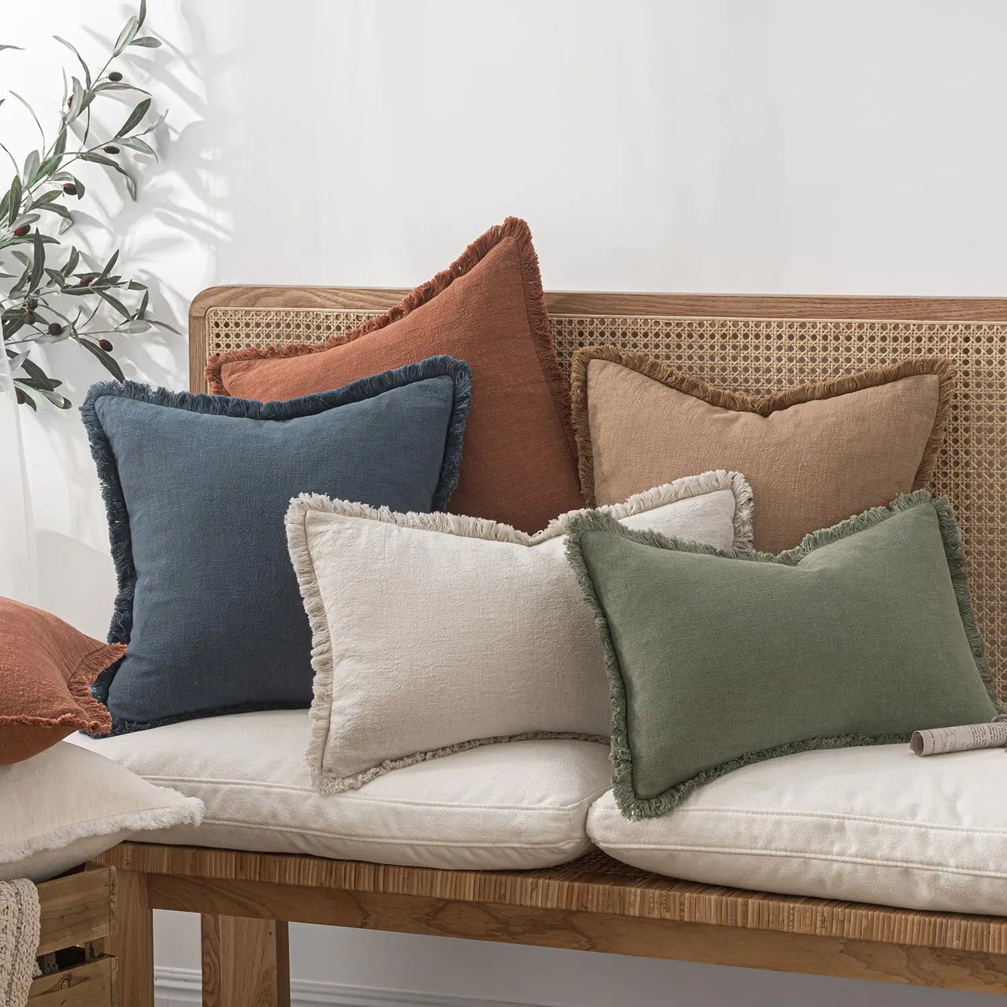 Linen Fringe Throw Pillow Cover — Boho Farmhouse Tasseled Accent Cushion Case — view 6 of cushion covers & pillow cases