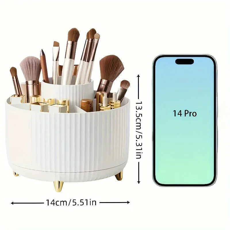 Storage Organizer 360° Rotating Makeup — 5-Compartment Cosmetic Holder with Brush Slots — view 6 of storage & organisation