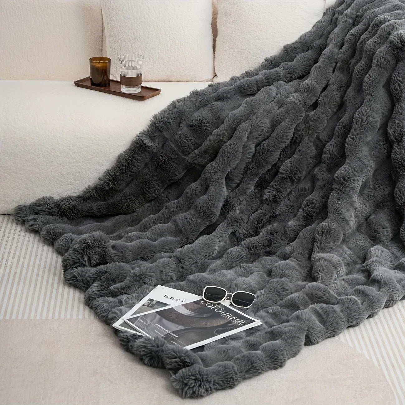 Faux Rabbit Fleece Throw Blanket — Cozy Warm Soft Sofa & Bedroom Blanket — view 3 of cushion covers & pillow cases