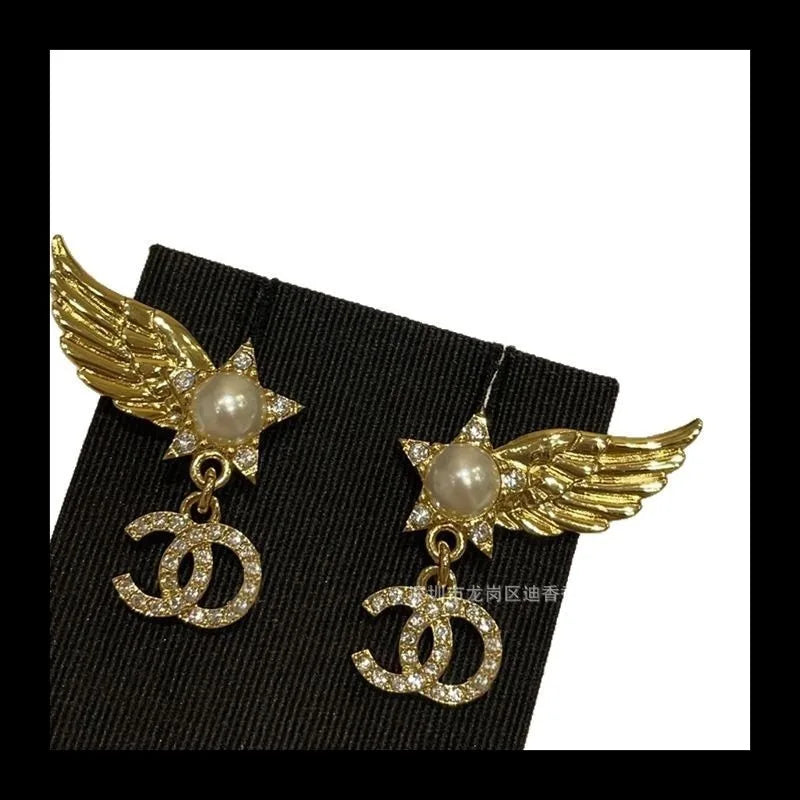 Pearl Tassel Wings Stud Earrings — Classic Rhinestone Light-Luxury Diamond Style — view 5 of earrings