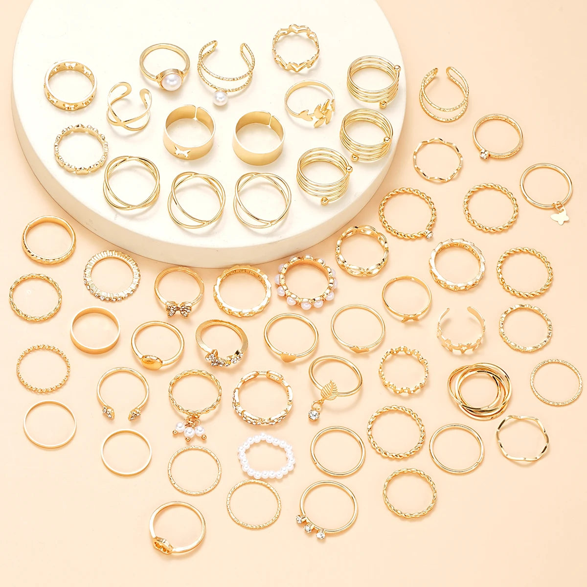 Women's 58PCS Vintage Ring Set — Heart Snake Butterfly Gold Plated Jewelry Gift — view 5 of jewelry