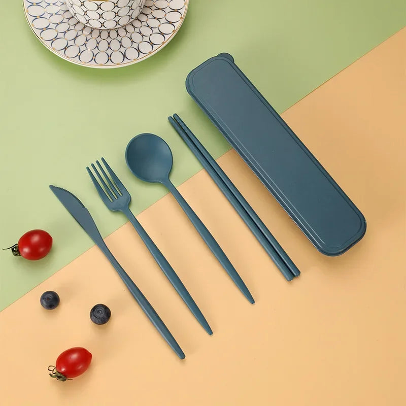 Wheat Straw Portable Cutlery Set &mdash; 4-Piece Reusable Chopstick, Fork, Knife &amp; Spoon — view 12 of dining & tableware