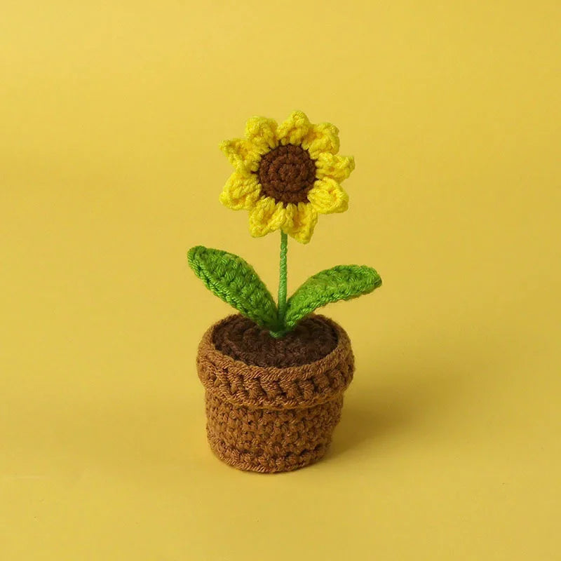 Home Decor Crochet Sunflower in Pot — Hand-Knitted Faux Flower Graduation Gift & Shelf Accent — view 9 of home decor