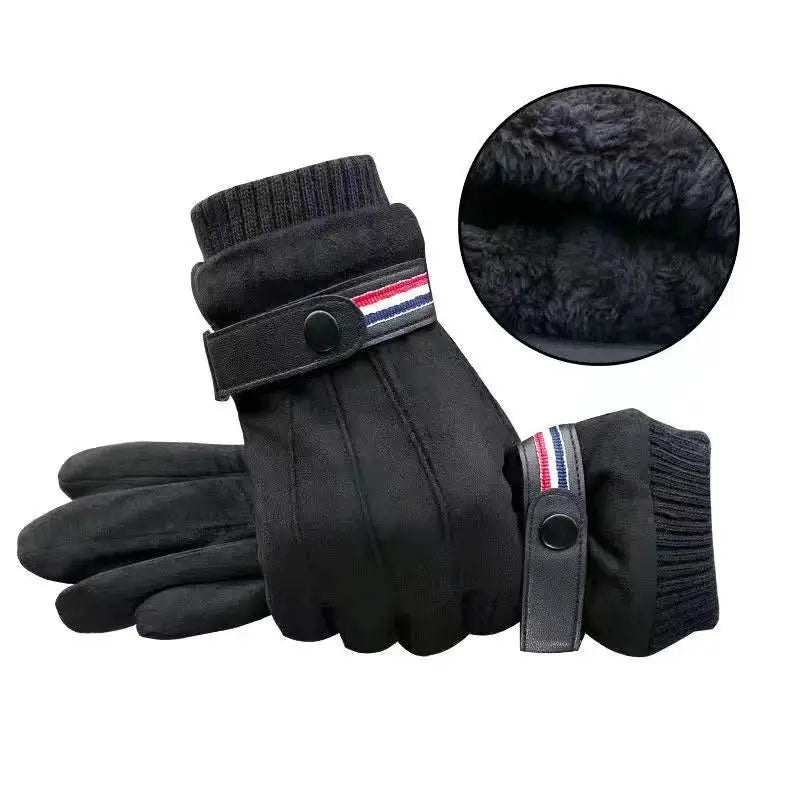 Velvet-Lined Suede Cycling Gloves — Windproof Touchscreen Winter Driving Gloves for Men — view 8 of gloves