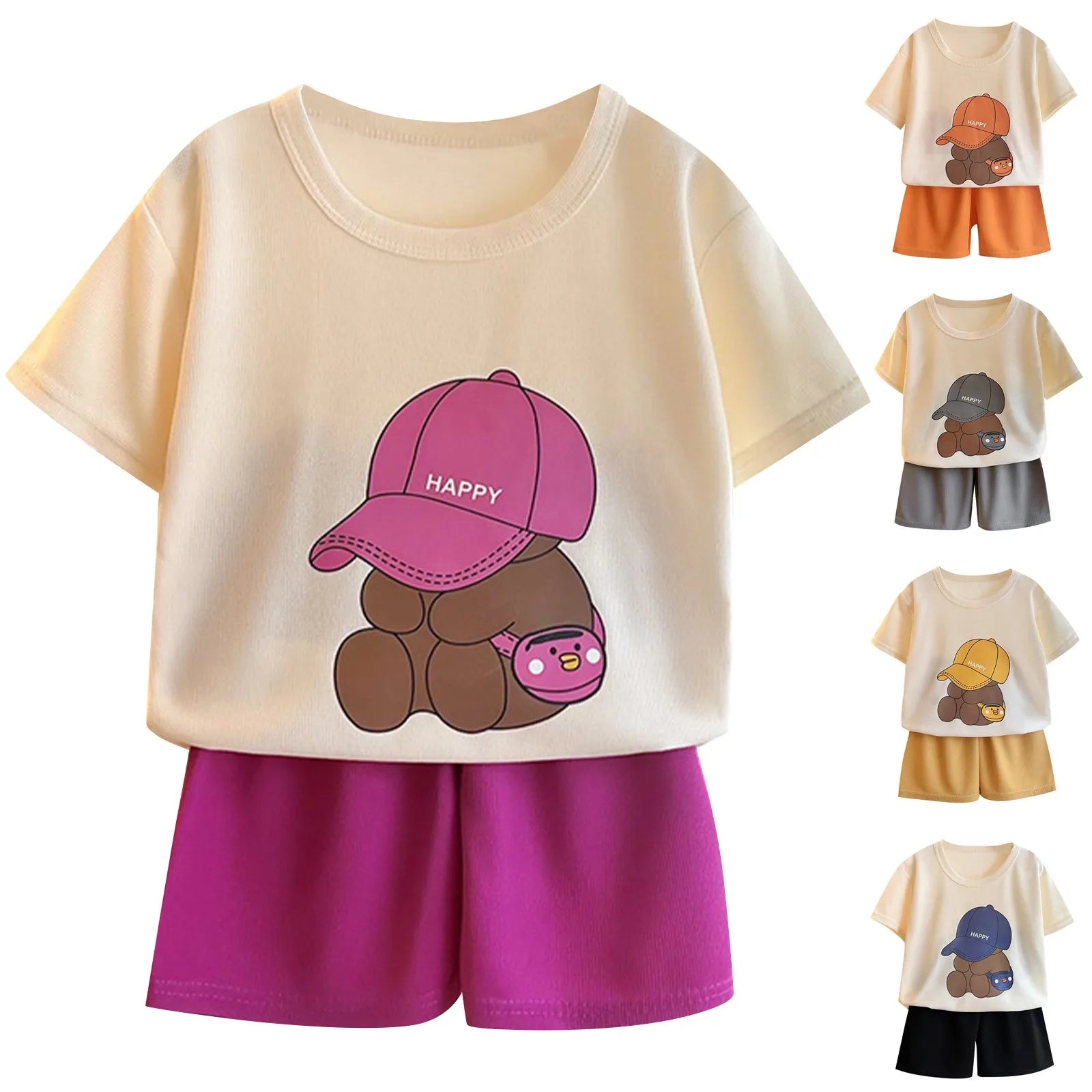 Boys Tracksuit 2-Piece Set - Bear Tee & Shorts Summer Outfit — view 2 of boys sets