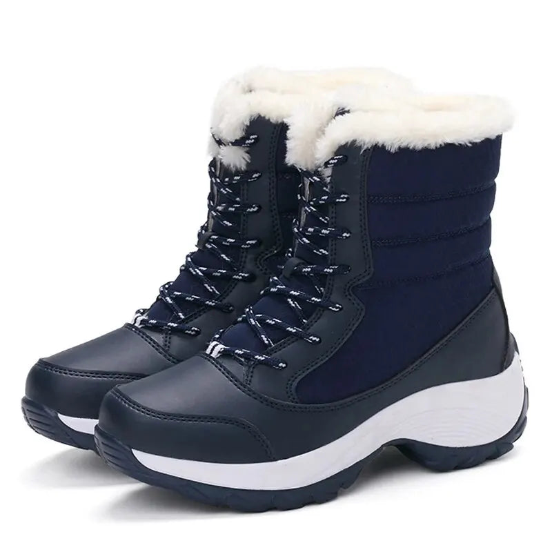 Women's Waterproof Heeled Winter Boots — Trendy Platform Ankle Boots with Plush Lining — view 8 of boots