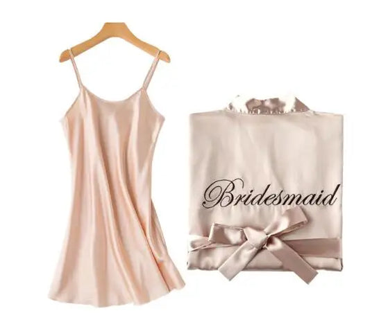 Bride & Bridesmaid Robe with Lettering – Sling Cami Dress Wedding Gift for Bride, Mother, or Sister