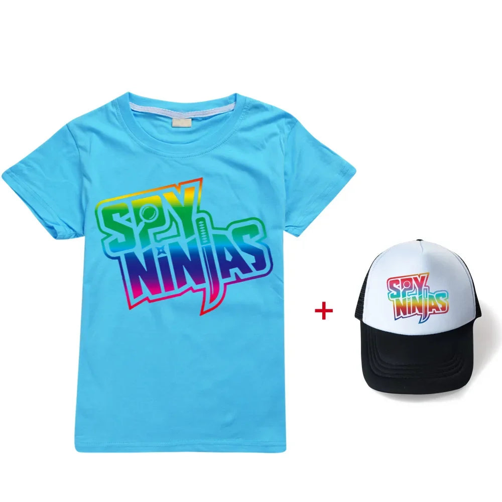 Spy Ninjas Kids T-Shirt & Cap Set – Cotton Cartoon Tracksuit for Boys & Girls