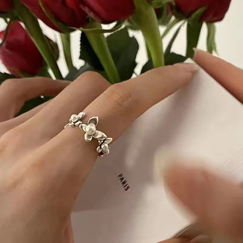 VENTFILLE Women's 925 Sterling Silver Flower Ring — Hollow Retro Fine Jewelry Gift