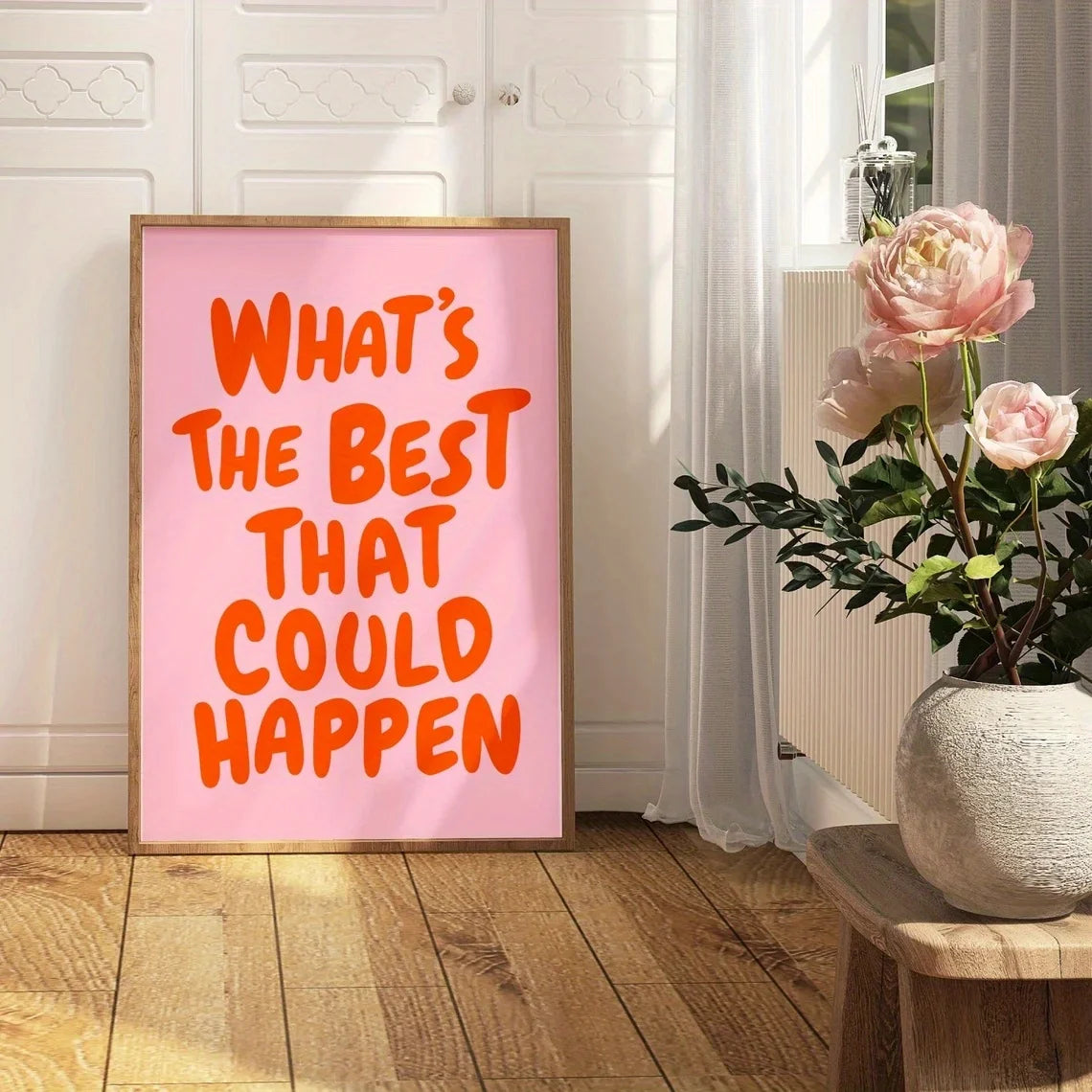 Colorful Text Typography Canvas Poster — Chic Pink & White Vintage Room Decor — view 7 of wall art & prints
