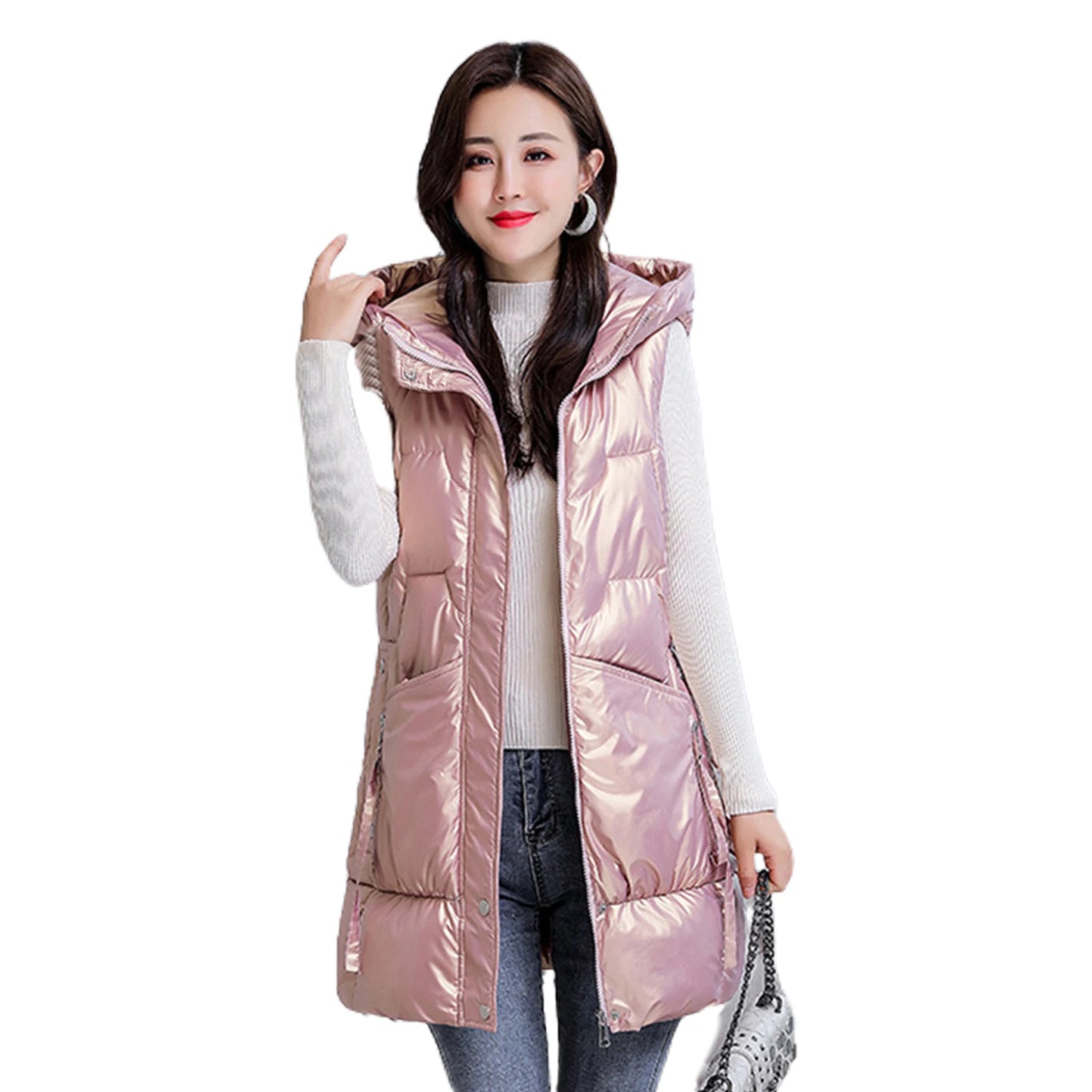 Women Vest Padded Cotton Down Autumn Winter Elegant Thick Warm Long Vest for Daily Wear