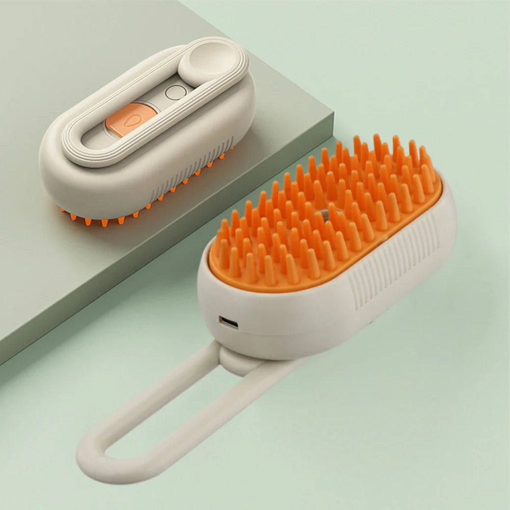 3-in-1 Steamy Pet Grooming Brush – USB Rechargeable Spray Steam Brush for Cats & Dogs