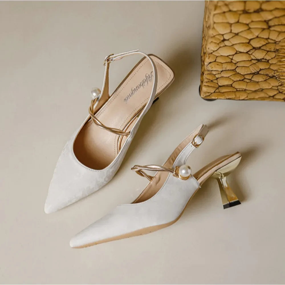 Heels & Pumps — Pearl-Embellished Summer Heels, Pointed-Toe Single-Strap Dress Pumps — view 6 of heels & pumps