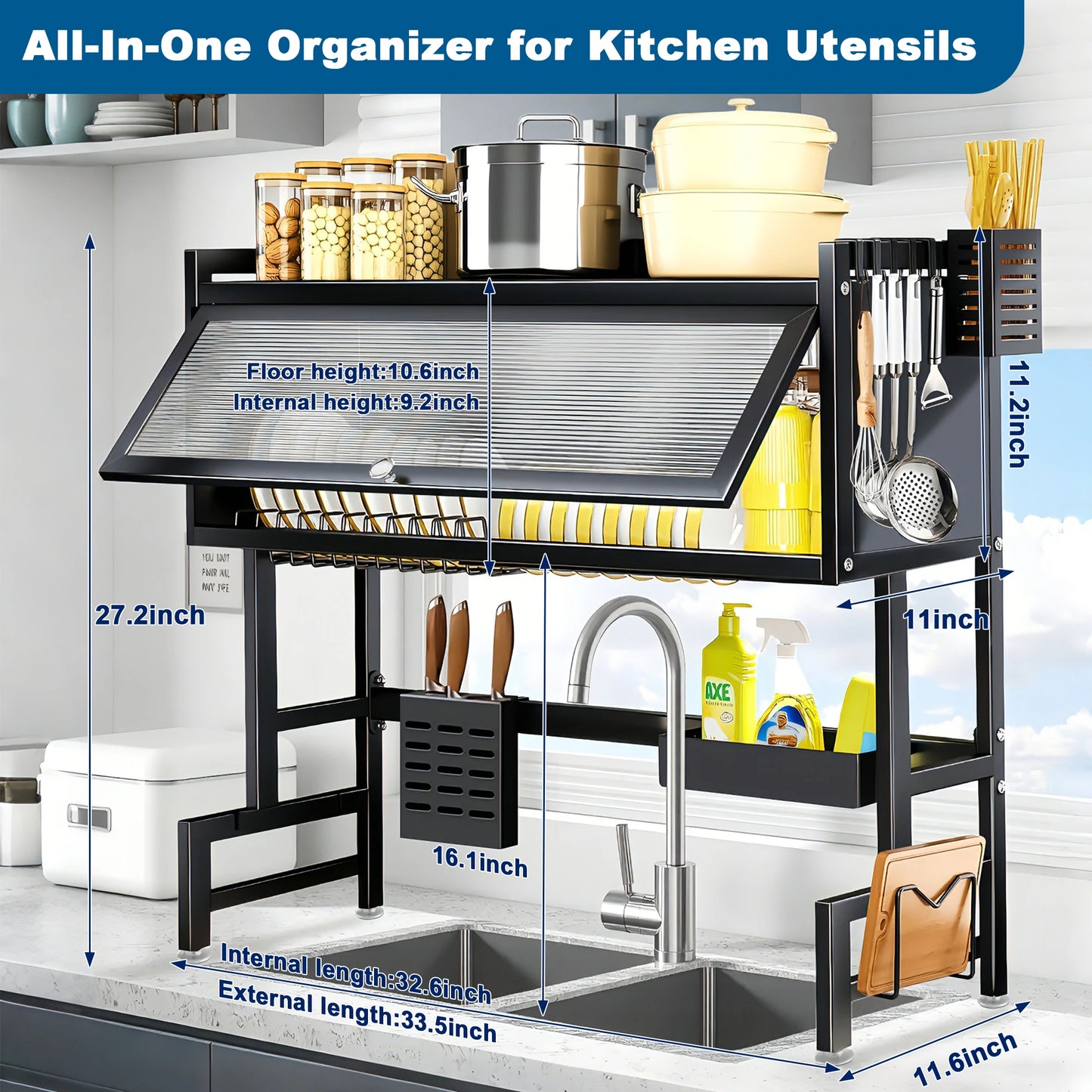 Extra-Long Kitchen Sink Drying Rack, Space-Saving Dish Rack — product photo 1