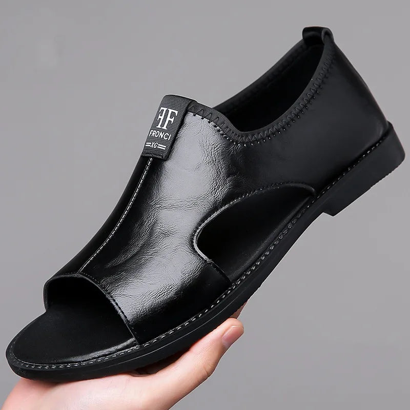 Summer Sandals Men's Genuine Leather Flat Slippers — Casual Beach Slip-On Sandals — view 8 of summer sandals